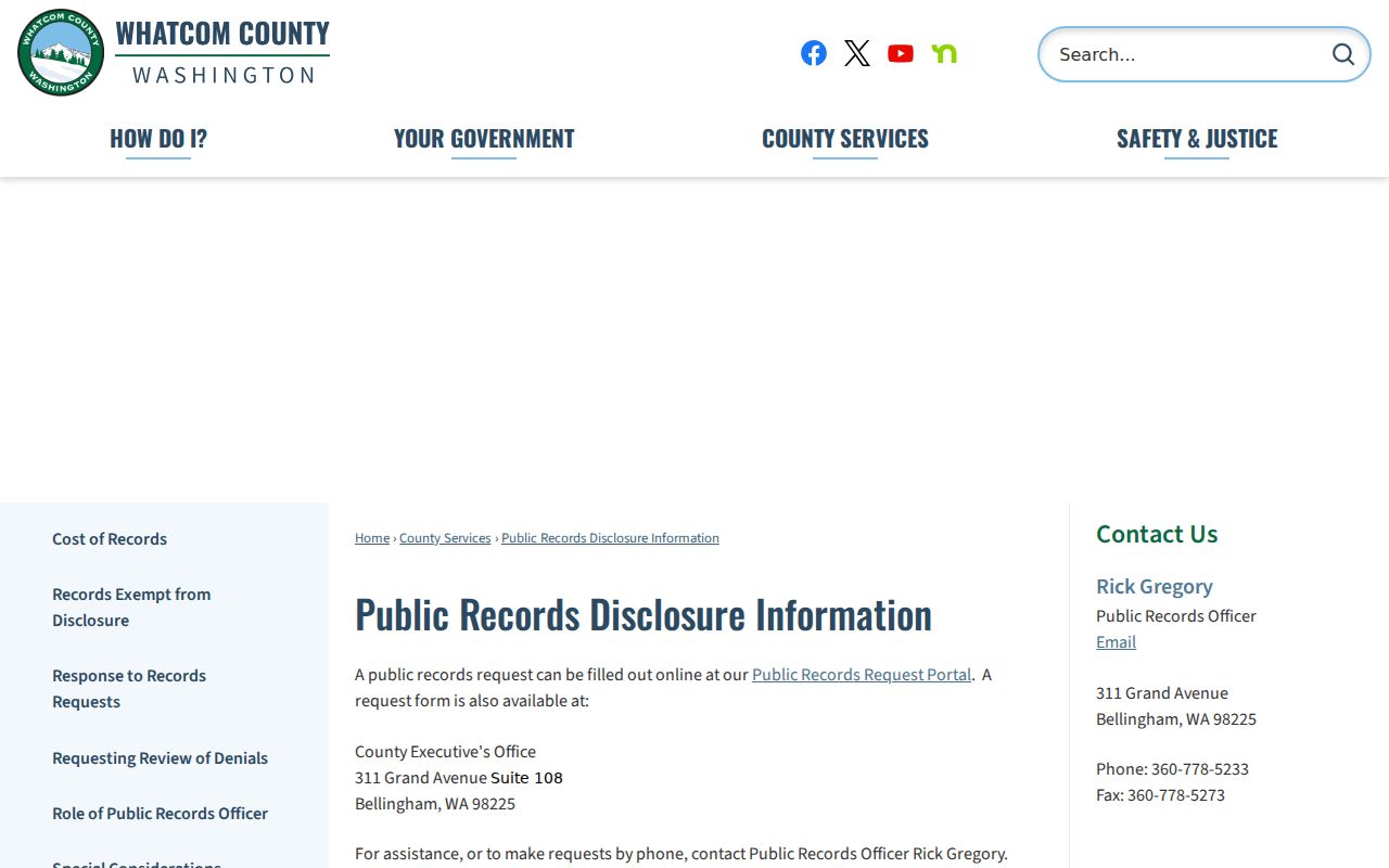 Whatcom County records request route for Bellingham ZIP research