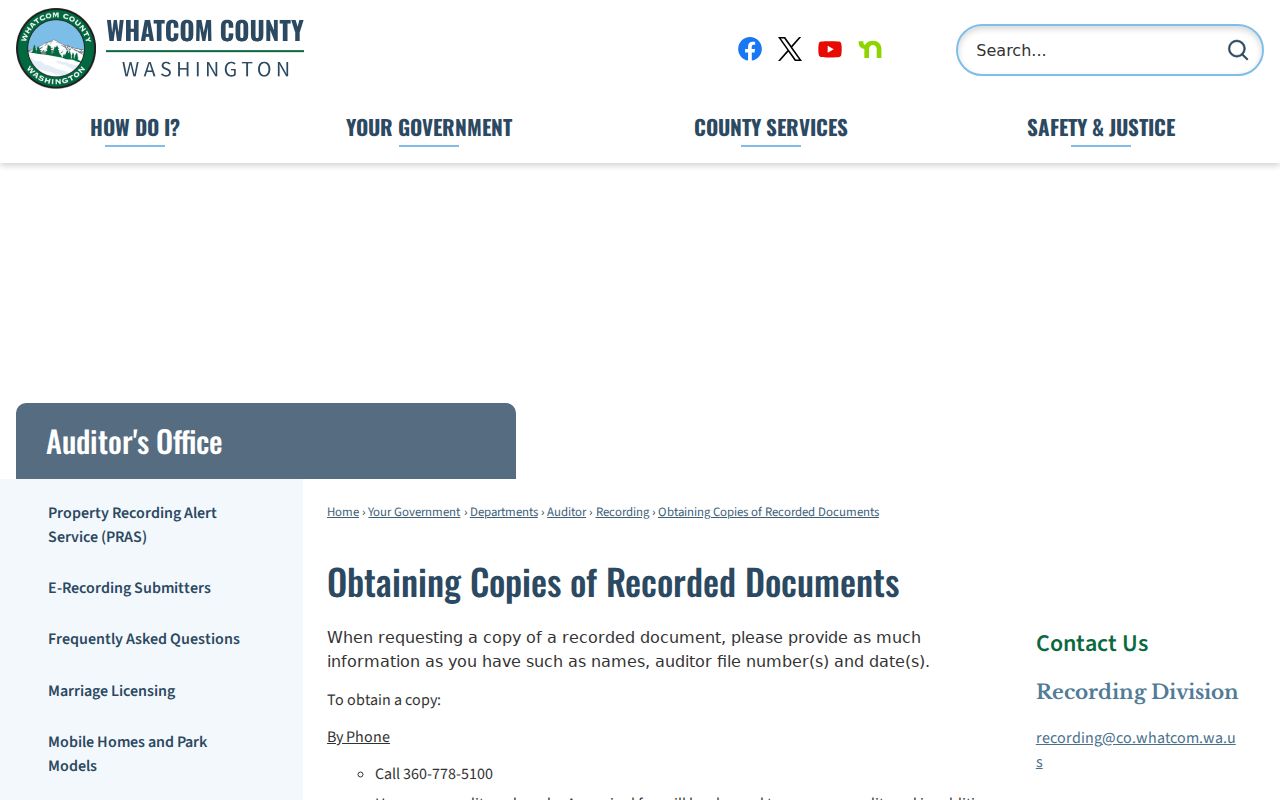 Bellingham street directory recorded document copy instructions